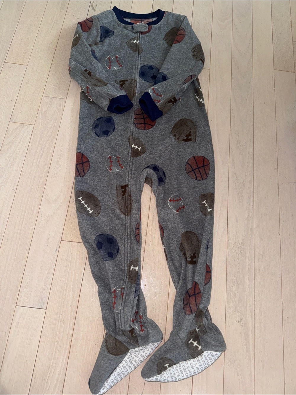 Carter's kids Grey Sports Print Footed One-Piece Pajama